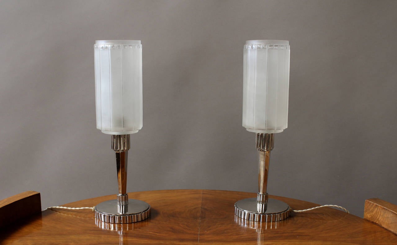 Mid-20th Century A Pair of Fine French Art Deco Table Lamps by Genet et Michon