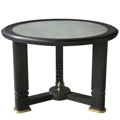 A French Art Deco Blackened Wood and Etched Glass Gueridon