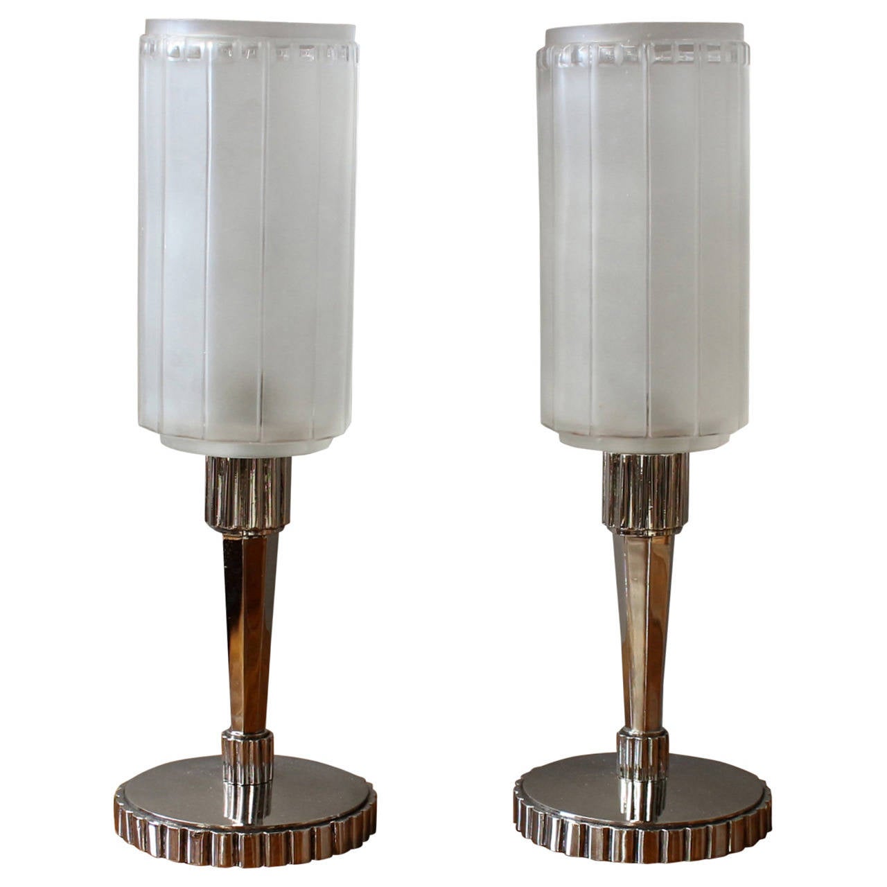 Fine Pair of French Art Deco Table Lamps by et Michon For Sale at