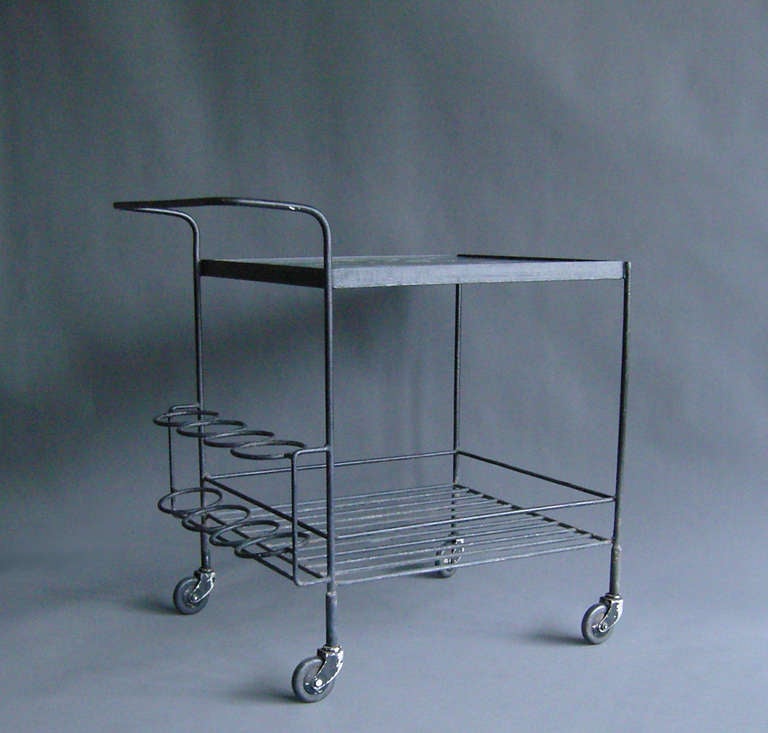 A French 1950s Wrought Iron and Enameled Stone Rolling Cart For Sale 3
