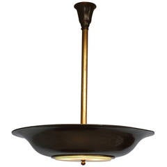 Large French Art Deco Brass and Glass Chandelier