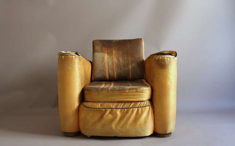 A Pair of Fine French Art Deco Club Arm chairs by Suzanne Guiguichon In Fair Condition In Long Island City, NY