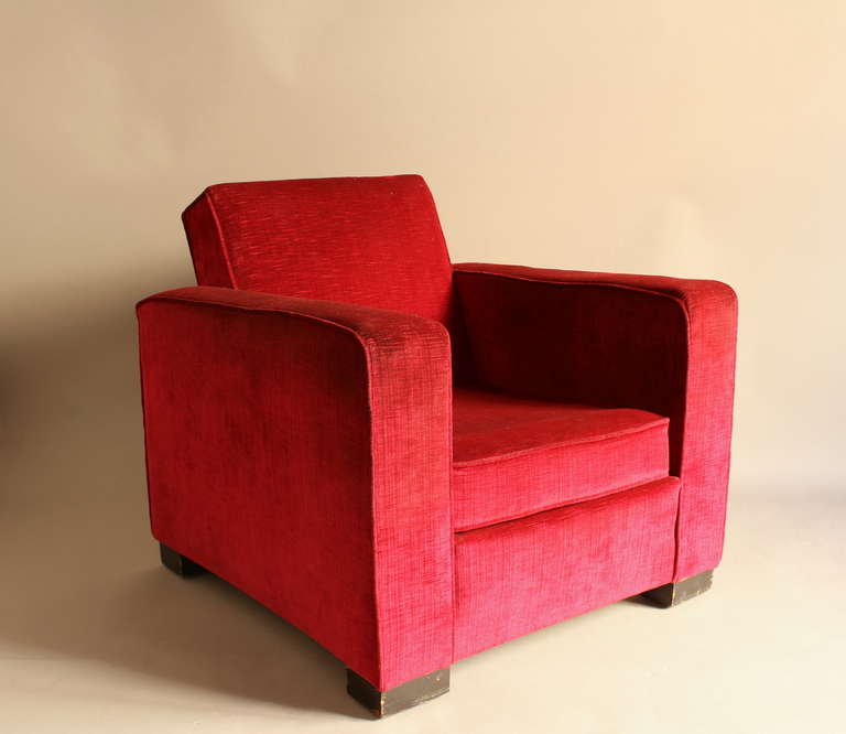 Mid-20th Century 4 Fine French Art Deco Club Armchairs Attributed to Jacques Adnet