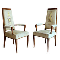 Fine Pair of French Art Deco Armchairs by Dominique
