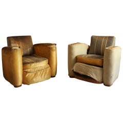 A Pair of Fine French Art Deco Club Arm chairs by Suzanne Guiguichon