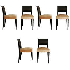 Set of Six French Art Deco Black Lacquered Chairs
