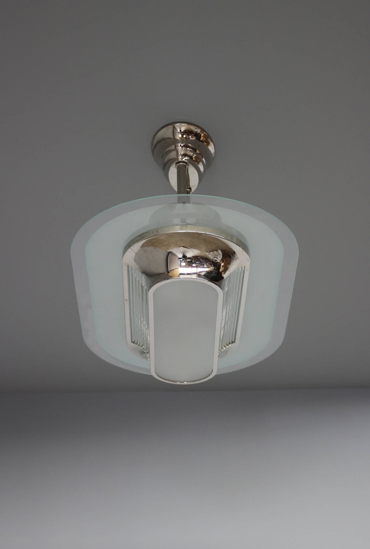 Fine French Art Deco Chrome and Glass Chandelier by Petitot 4
