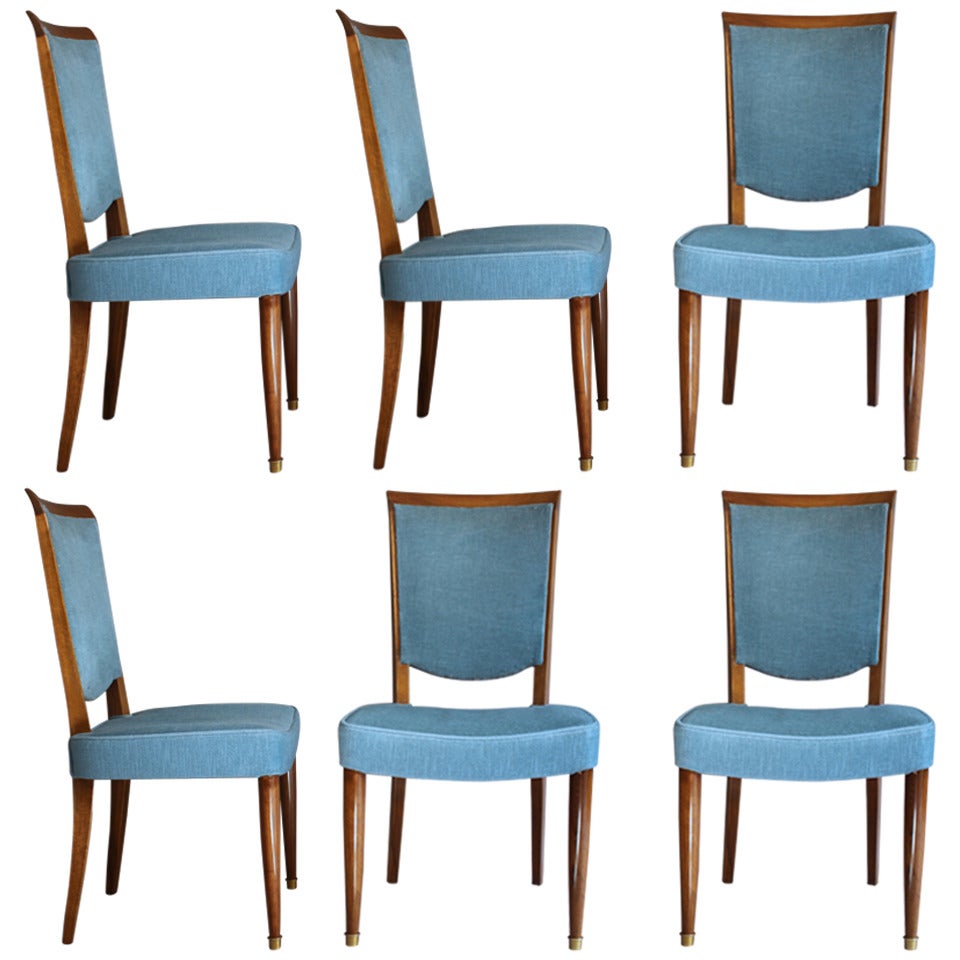 Set of Six Fine French 1950s Dining Chairs by Leleu