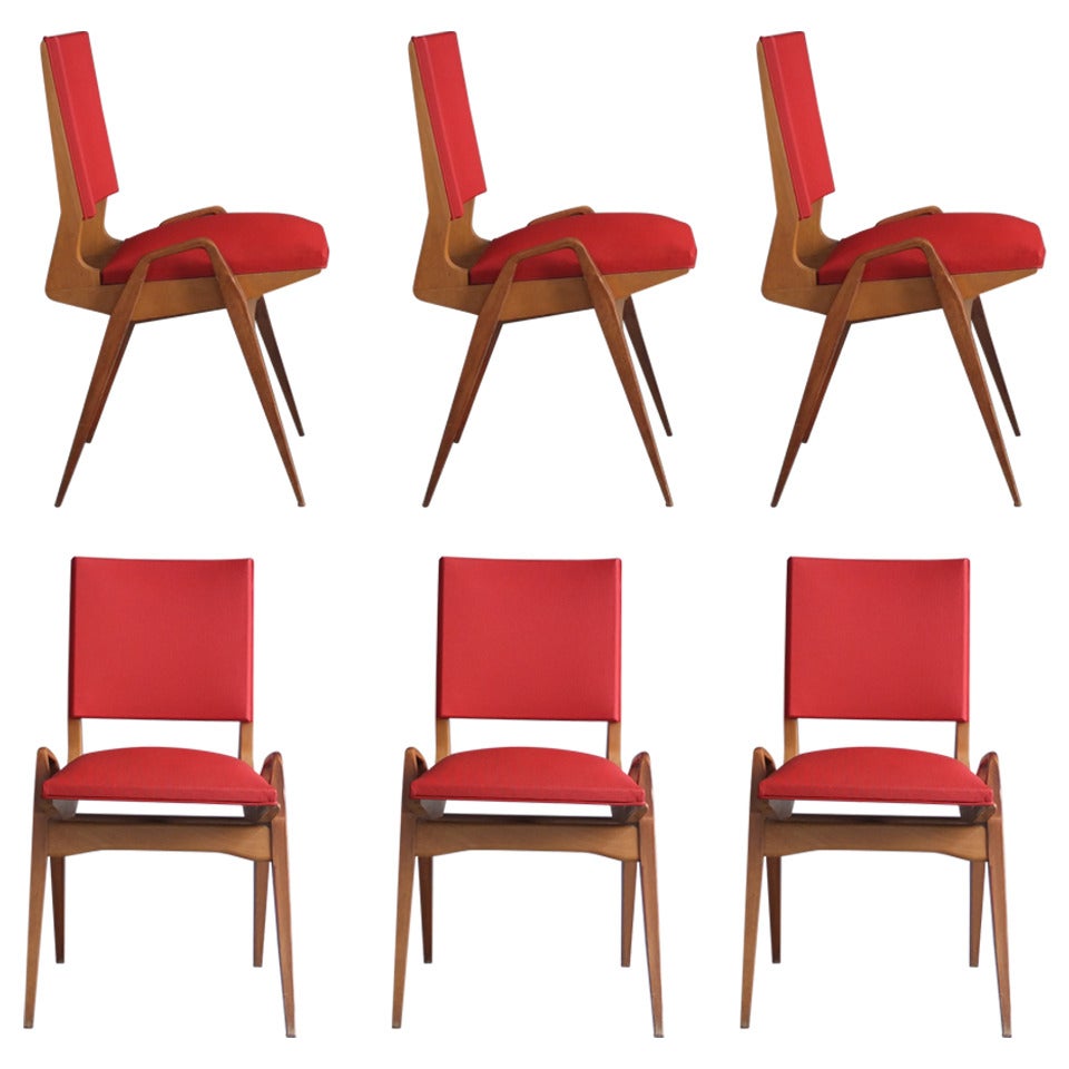 Set of 6 French 1950's Chairs