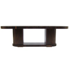 Großer FineFrench Art Deco Makassar Ebenholz Oval Esstisch
