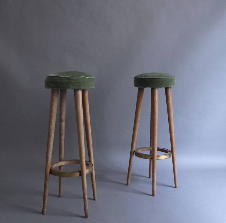 Mid-20th Century A Pair of French Art Deco Bar Stools