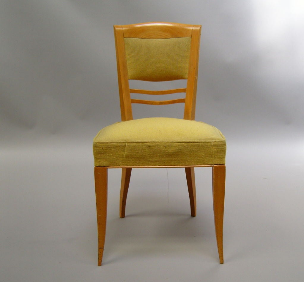 A set of six fine French Art Deco sycamore dining or side chairs by Batistin Spade.
Documented.