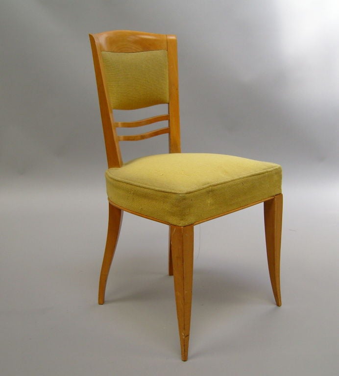 Set of Six Fine French Art Deco Sycamore Dining Chairs by Batistin Spade In Good Condition In Long Island City, NY