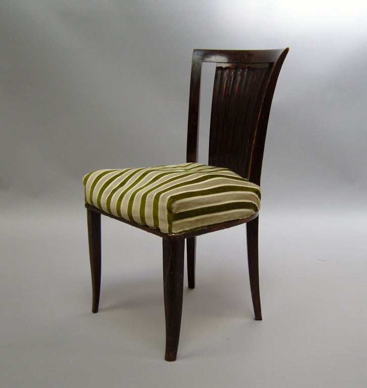 A Set of Six French Art Deco Mahogany Dining Chairs by Gaston Poisson In Fair Condition For Sale In Long Island City, NY