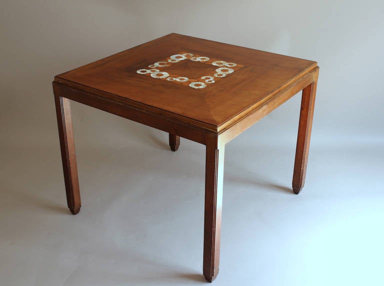Fine French Art Deco Side or Game Table by Paul Follot 1