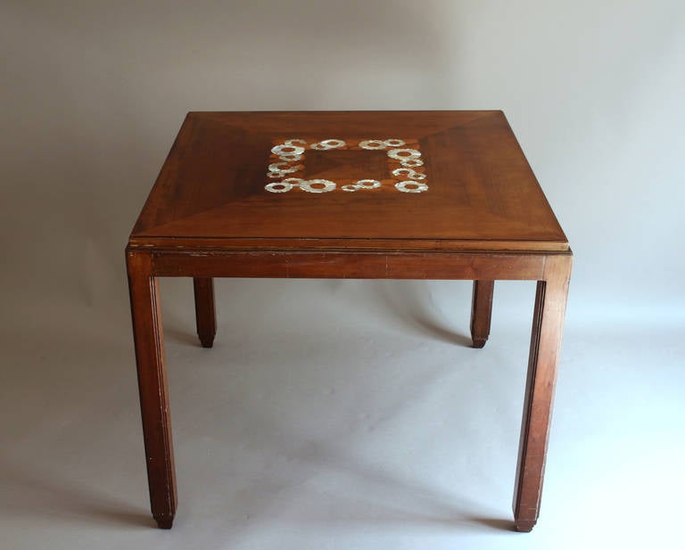 Wood Fine French Art Deco Side or Game Table by Paul Follot