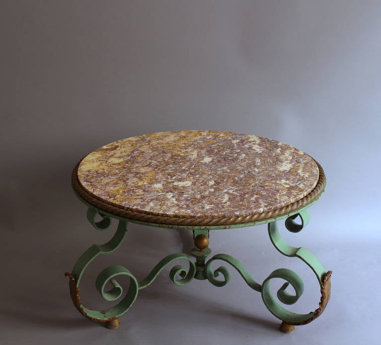 Wrought Iron A Fine French Art Deco Round Gueridon attributed to Raymond Subes For Sale