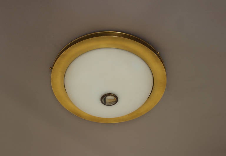 French Bronze and White Glass Flush Mount by Perzel