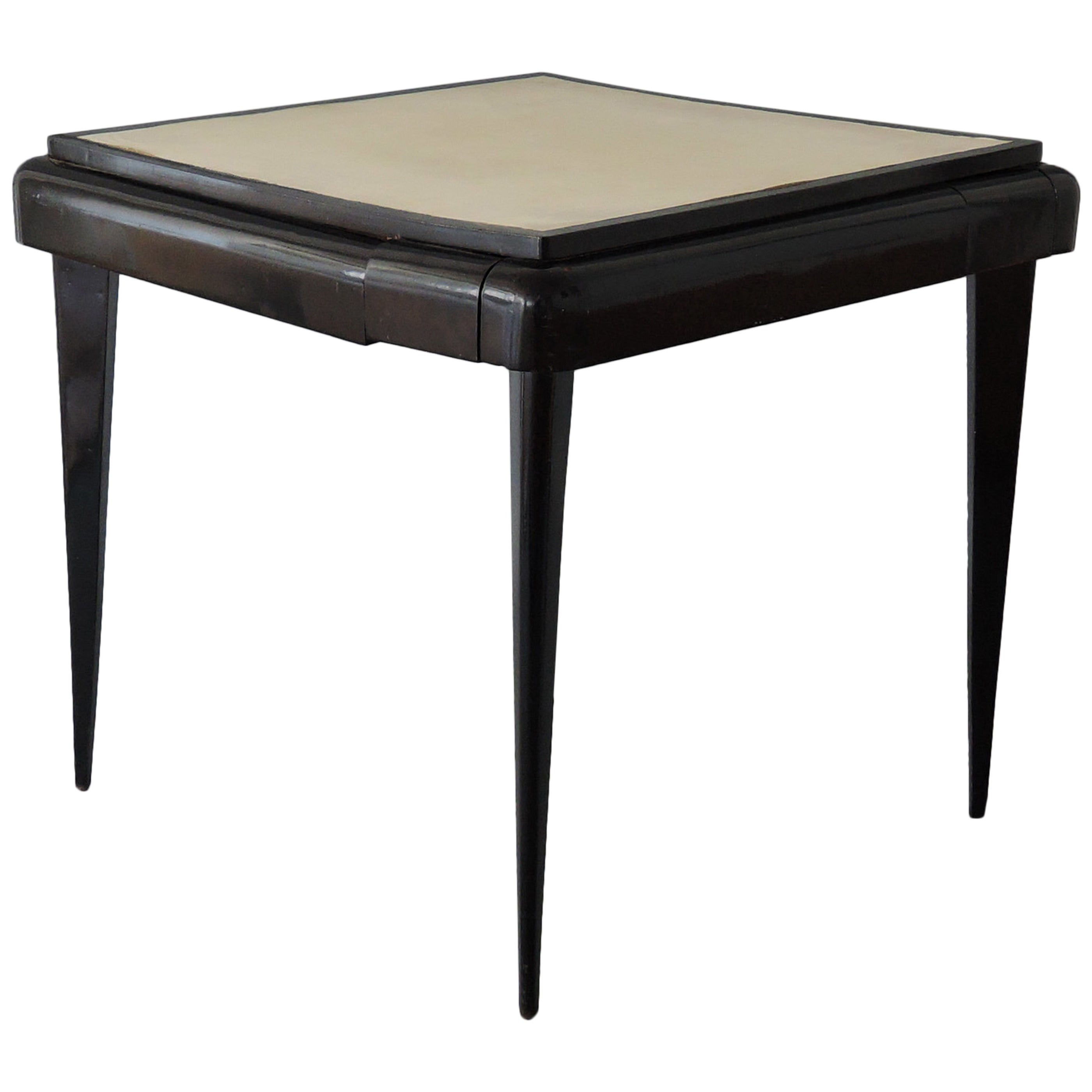 French 1970s Black Lacquered and Parchment Game Table at 1stDibs