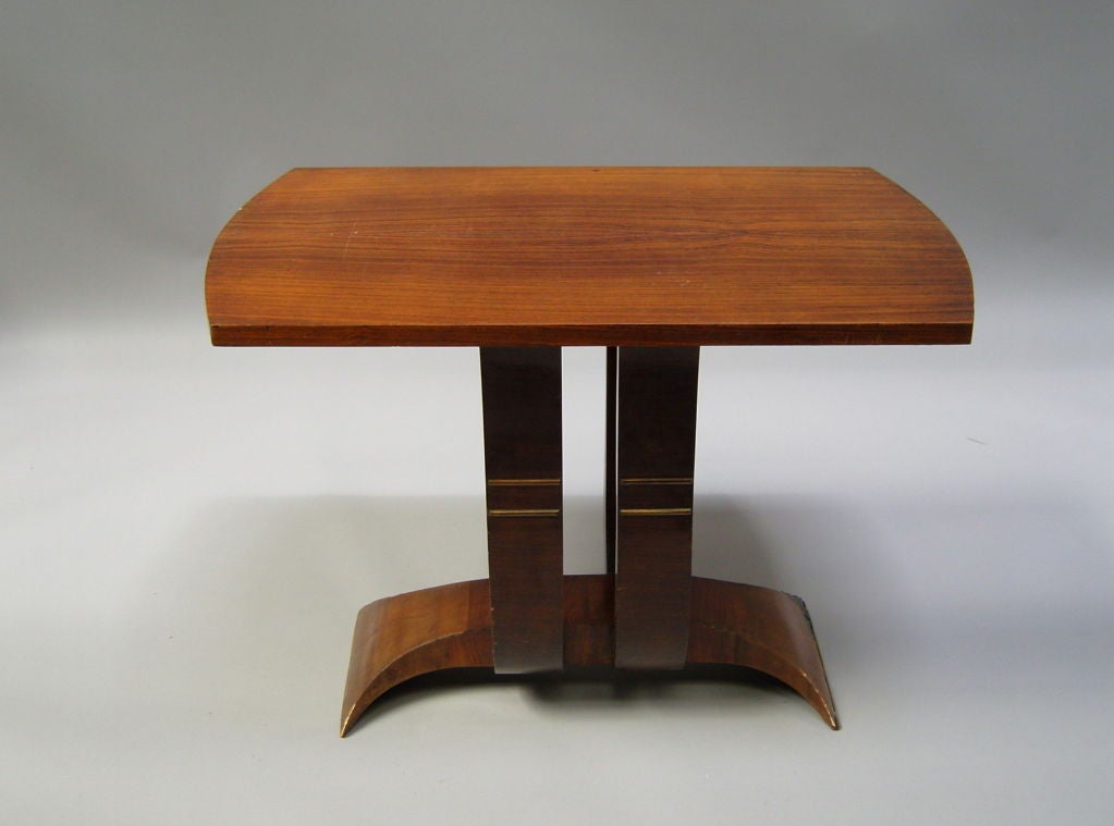 Unusual French Art Deco rosewood gueridon / side table with brass details.