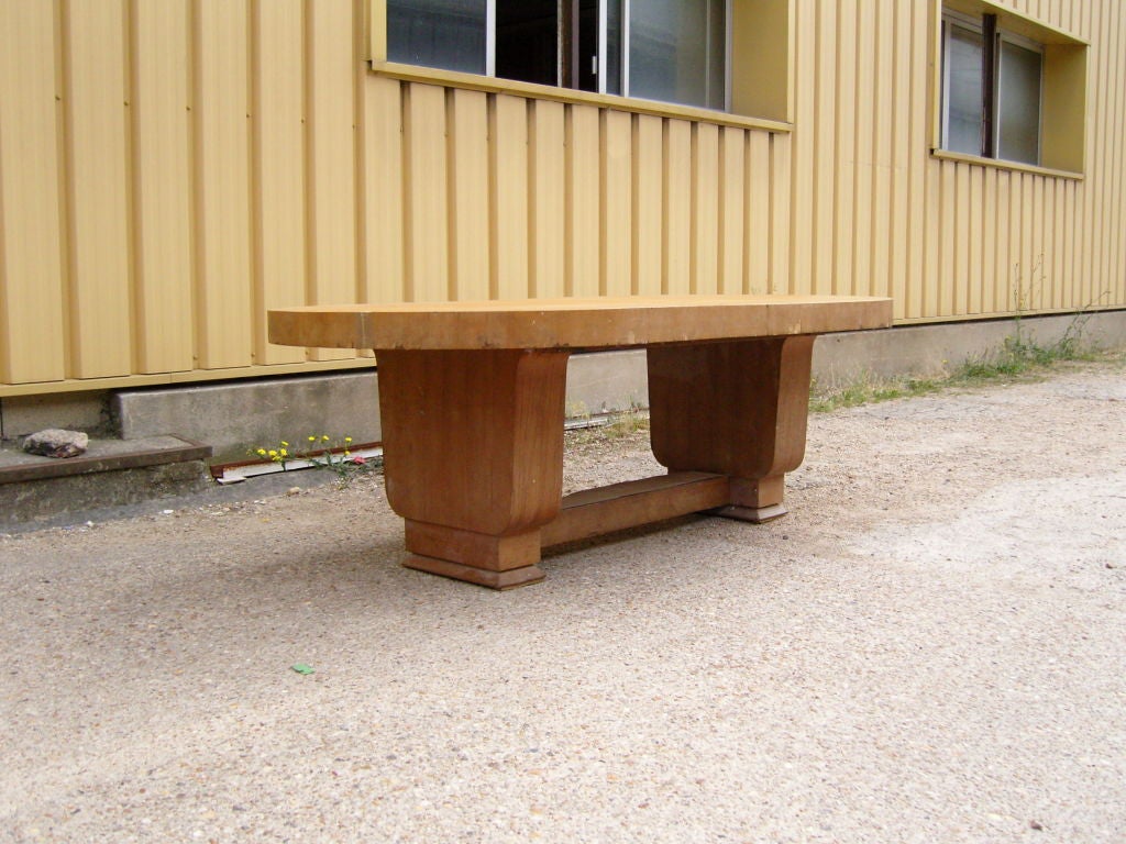 A Large French Art Deco Cherry Table by Jean Pascaud In Distressed Condition In Long Island City, NY