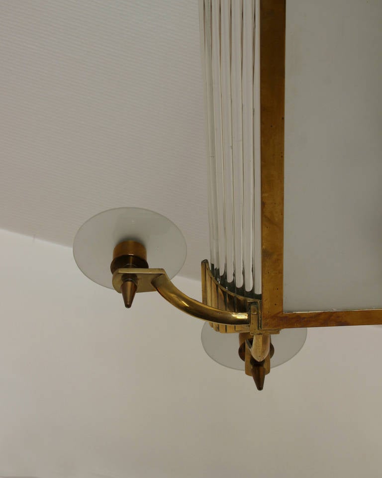 French Art Deco Brass and Glass Chandelier by Petitot 4