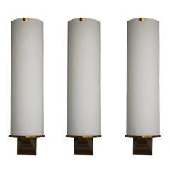 Three French Art Deco Semi Cylinder Shape Sconces by Perzel 9