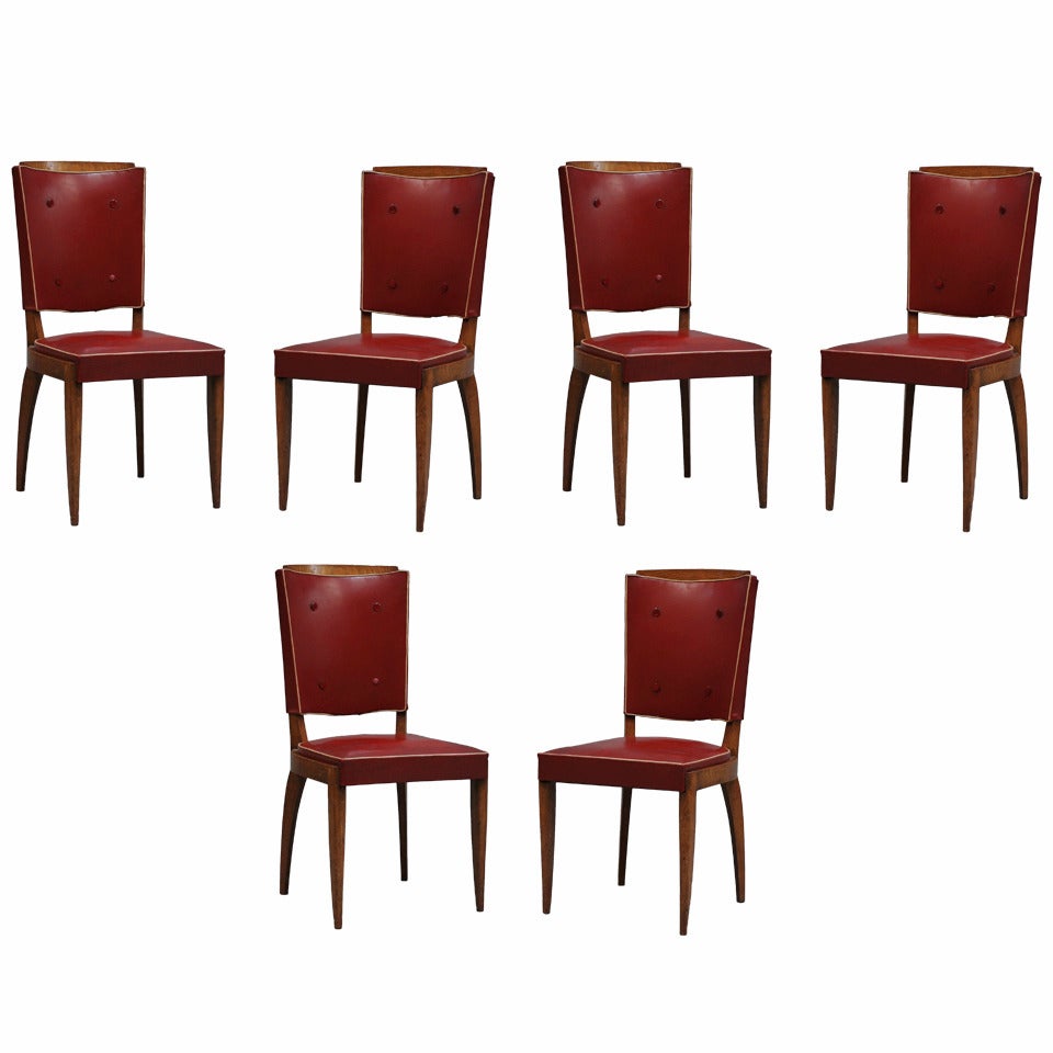 Set of 6 French Art Deco Stained Beech Chairs
