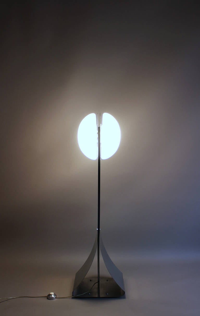 French 1970s Stainless Steel and White Glass Floor Lamp 3