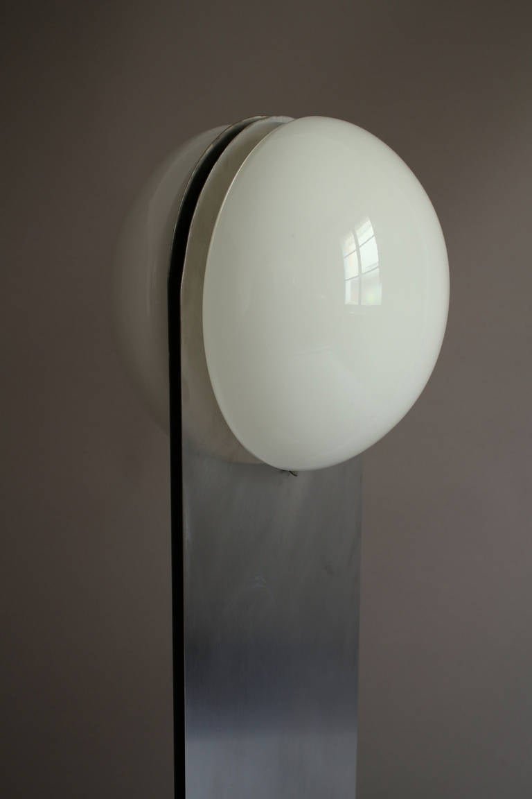 French 1970s Stainless Steel and White Glass Floor Lamp 2