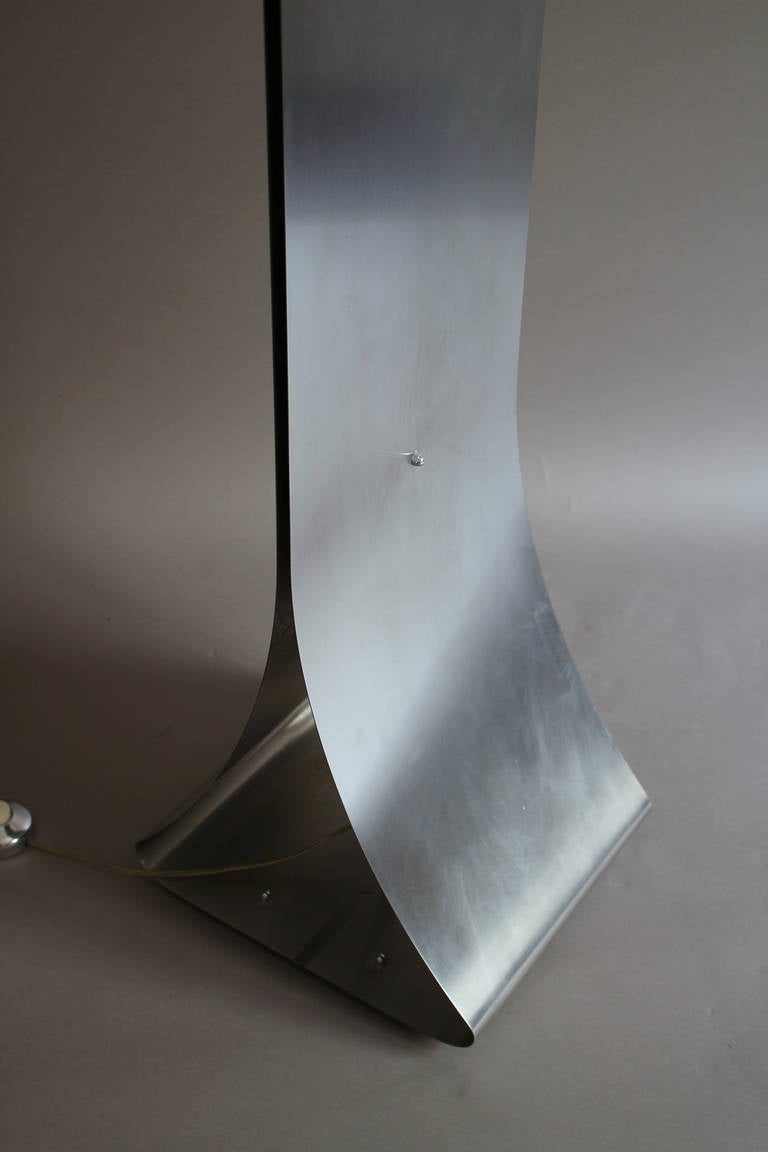 French 1970s Stainless Steel and White Glass Floor Lamp 5