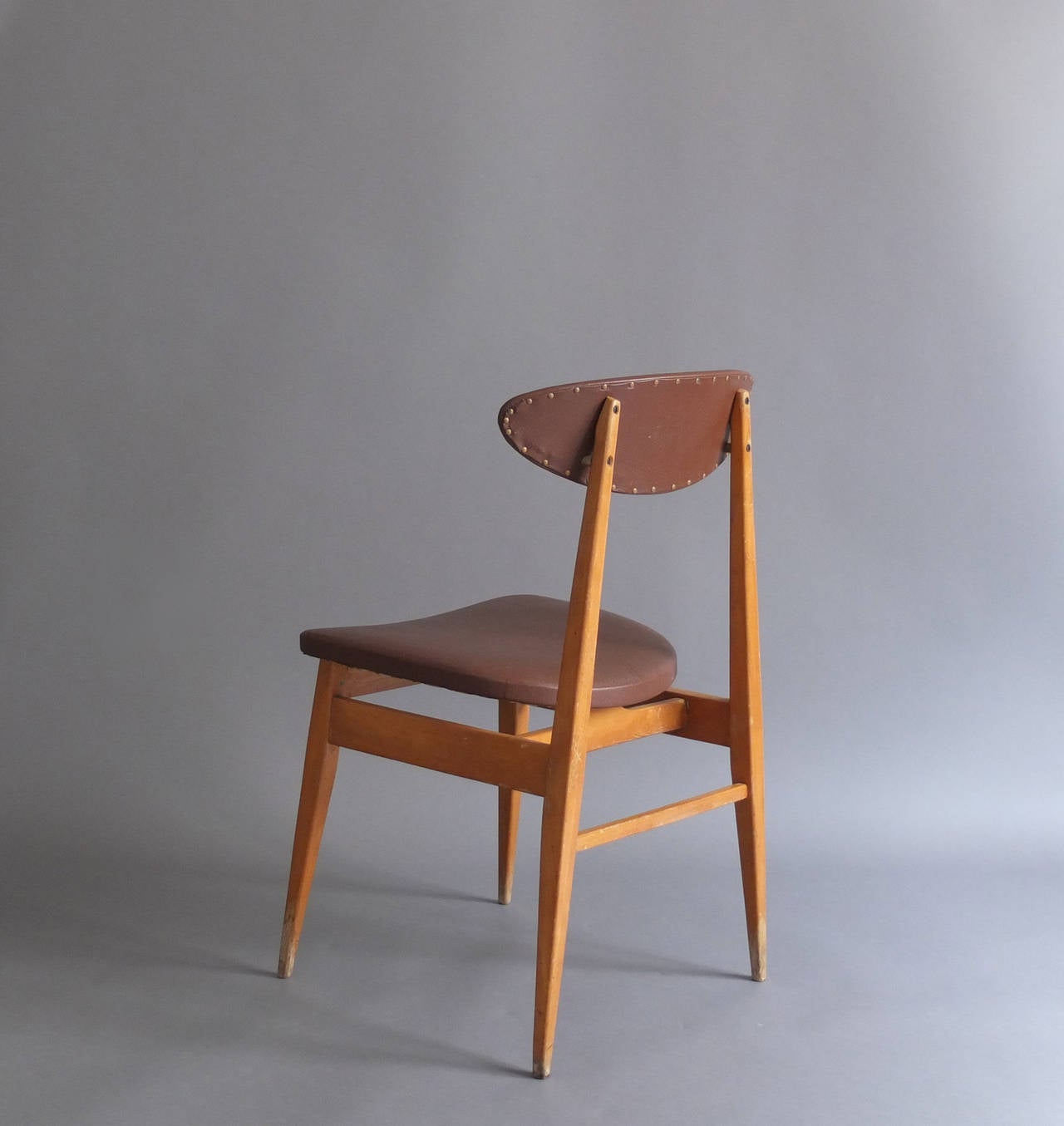 8 French 1950s Dining / Side Beech Chairs In Fair Condition For Sale In Long Island City, NY