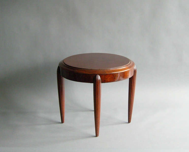 A Small French Art Deco round mahogany gueridon / side table with fluted legs.
 