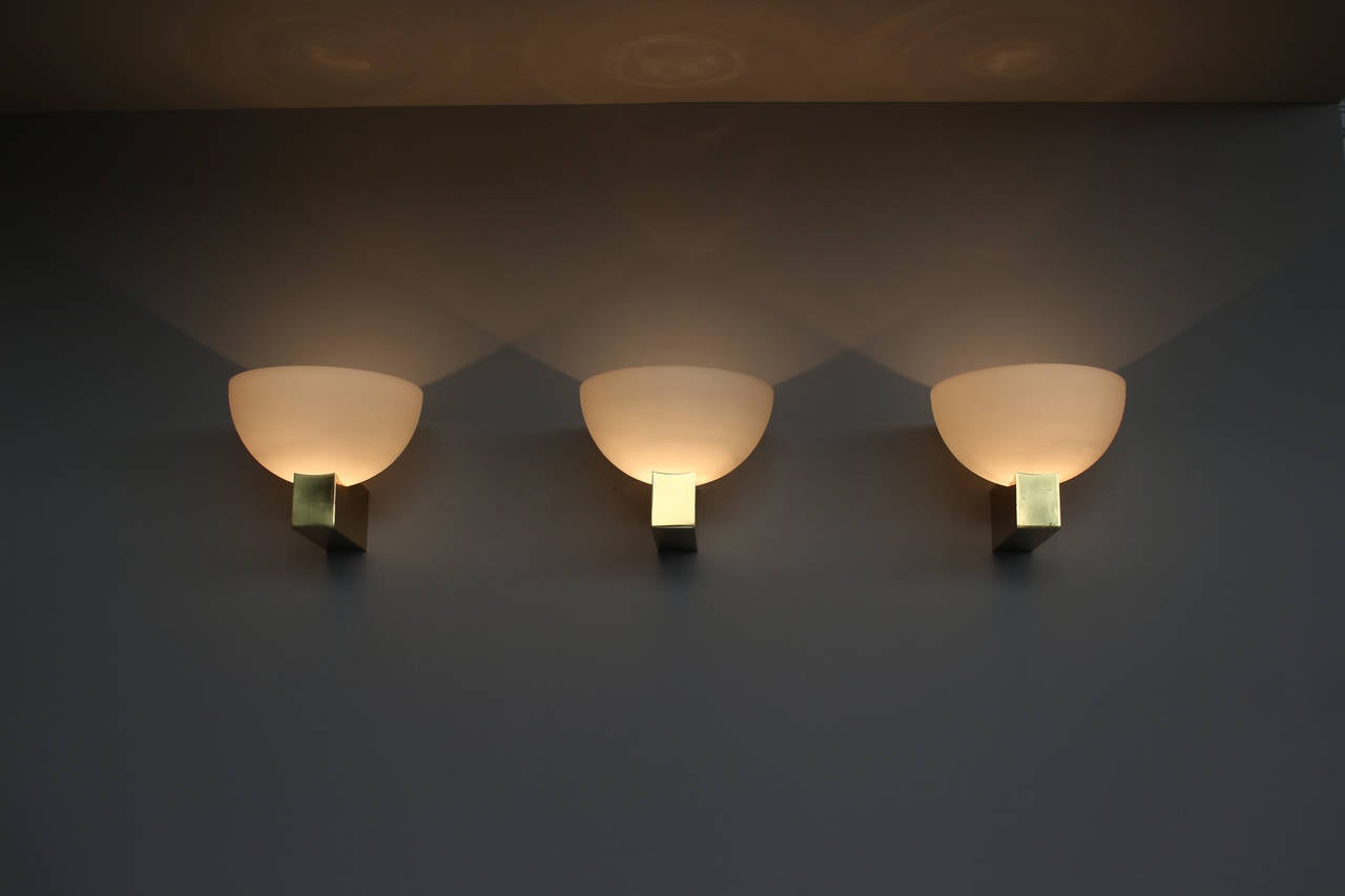 French Art Deco Bronze and White Glass Sconces by Jean Perzel (10 available) For Sale 4