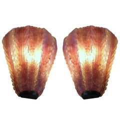 Pair of Hand Blown Glass and Brass Murano Sconces 5