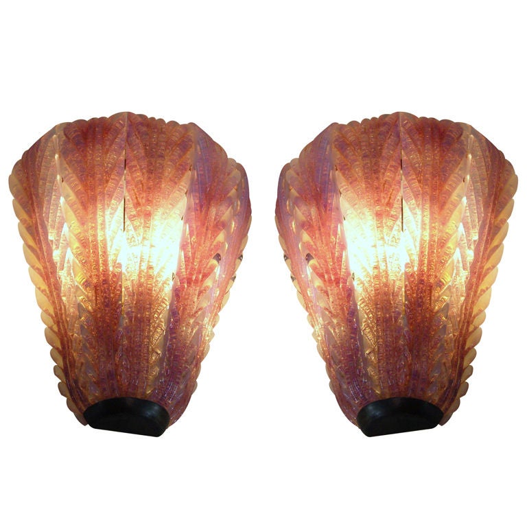 Pair of Hand Blown Glass and Brass Murano Sconces For Sale at 1stdibs