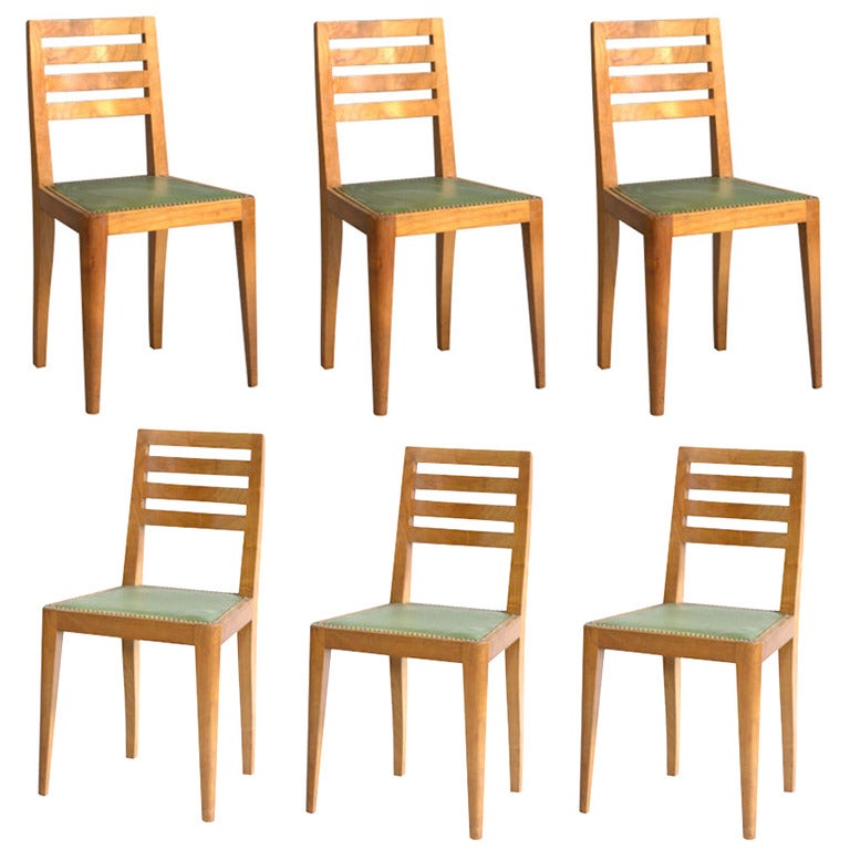 Set of 6 French Art Deco Cherry Dining Chairs