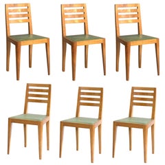 Ensemble de 6 chaises de salle à manger Art Déco françaises en cerisier