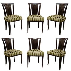 Vintage A Set of Six French Art Deco Mahogany Dining Chairs by Gaston Poisson