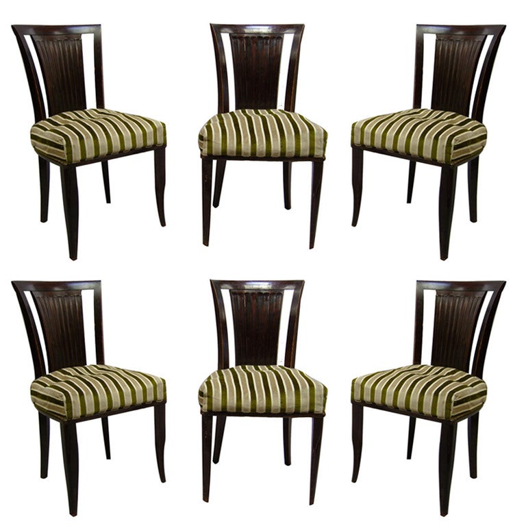 A Set of Six French Art Deco Mahogany Dining Chairs by Gaston Poisson For Sale