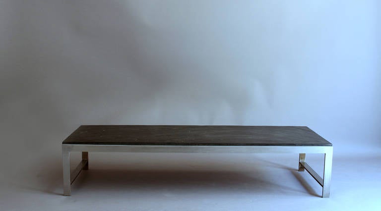 A Large Fine French 1970s Metal and Slate Coffee Table For Sale 3