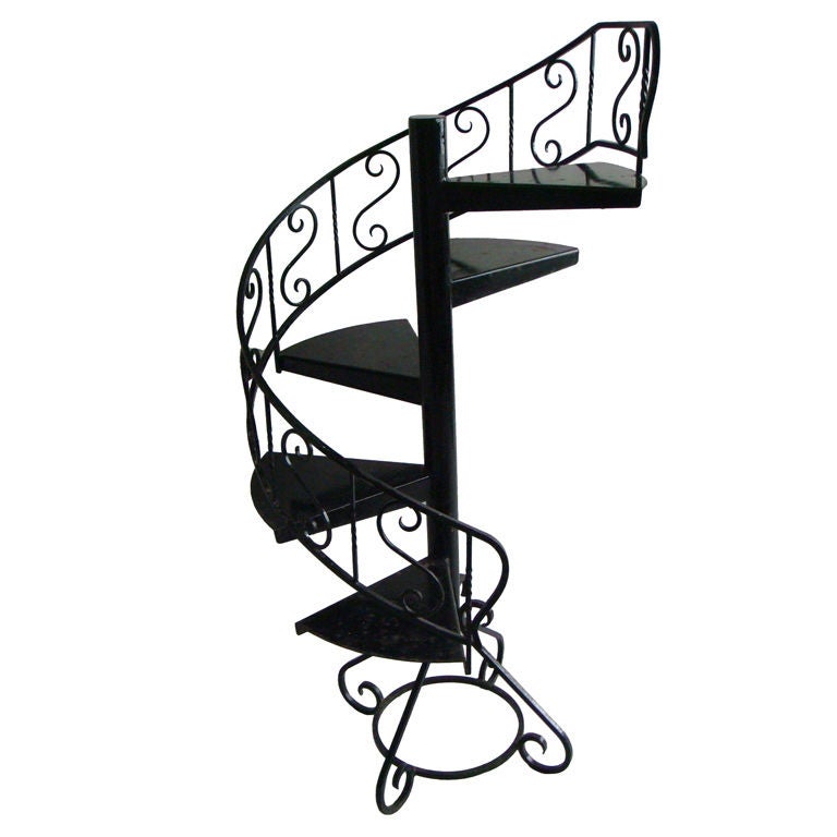French 1940s Black lacquered Metal Circular decorative Display Staircase