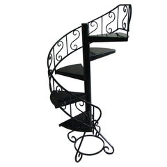 Vintage French 1940s Black lacquered Metal Circular decorative Display Staircase
