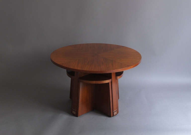 French Art Nouveau  Gueridon / Center Table and Four Nesting Side Tables In Good Condition In Long Island City, NY