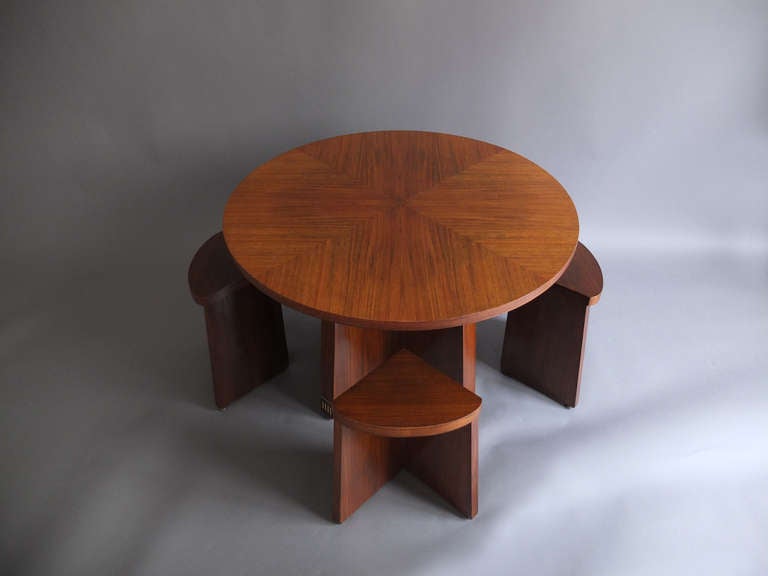 French Art Nouveau walnut gueridon / center table with 4 nesting side tables
