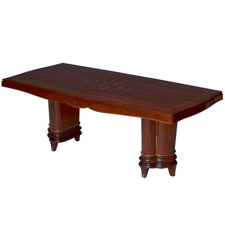 A Fine French Art Deco Rosewood and Marquetry Dining Table by Segal For Sale