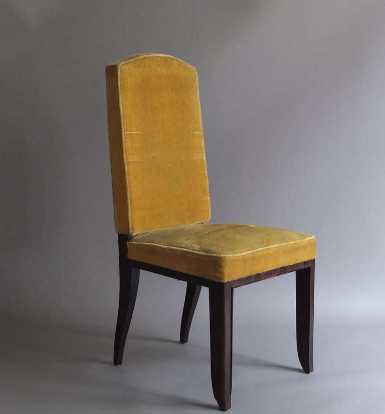 8 Esszimmerstühle aus Makassar-Ebenholz im französischen Art déco-Stil von Paul Frechet (Mitte des 20. Jahrhunderts) im Angebot