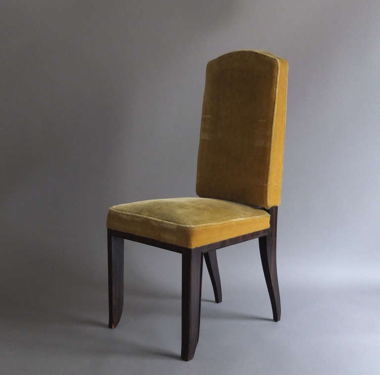 Art déco Ensemble de 8 chaises de salle à manger Art Déco en ébène de Macassar par Paul Frechet en vente