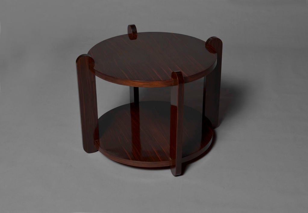 Fine French Art Deco Macassar ebony two-tier gueridon or side table.