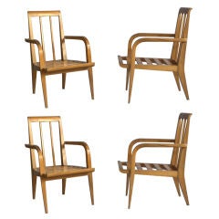 Four Mid-Century Cherry Armchairs by Roger Landault 6